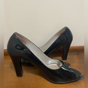 Sam & Libby Glossy Black Peep-Toe Heels